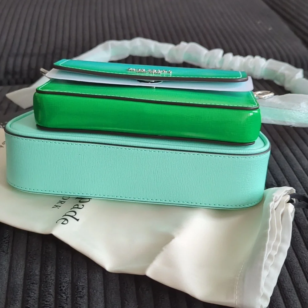 Kate Spade Aqua and Green Double Crossbody Leather Bag - Picture 6 of 7